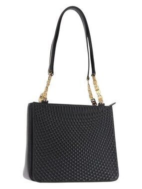 Authentic BALLY Shoulder Bag Leather Black Gold